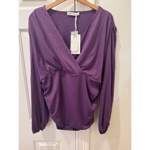 Grace Karin Womens Purple Ruched Surplice V-Neck Long Sleeve Blouse Top 2XL NWT